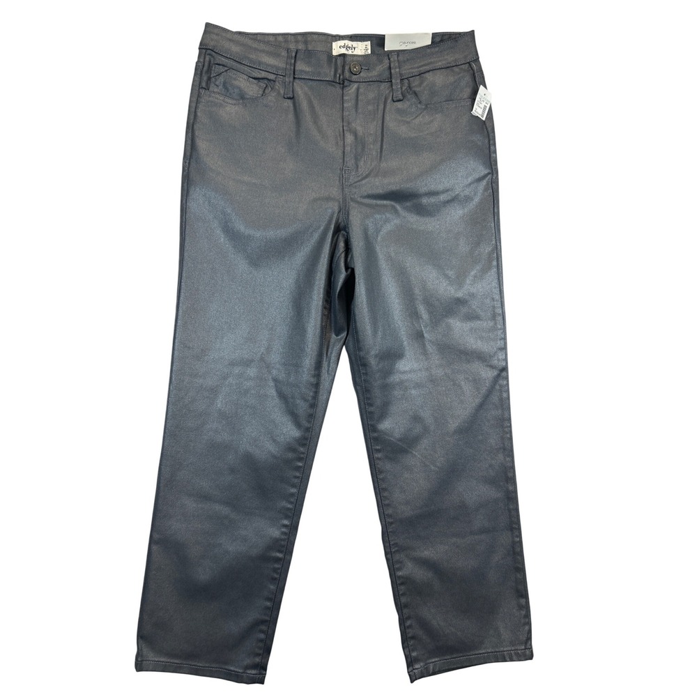 Edgely Maurices Pants Womens 14 Grey Faux Leather Ankle Jeans Slim Straight‎ NWT
